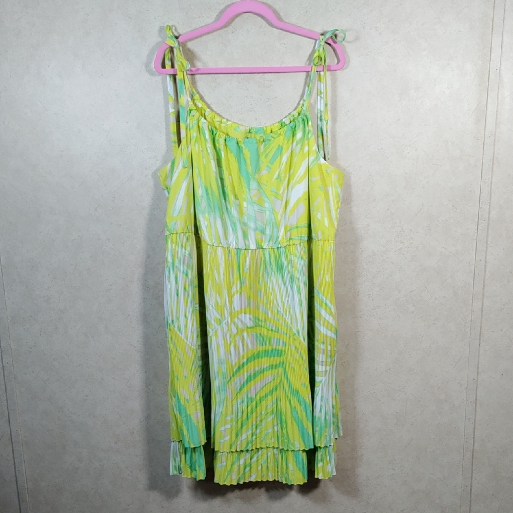 H186 Lane Bryant green & lemon yellow spaghetti strap dress 22 / 24